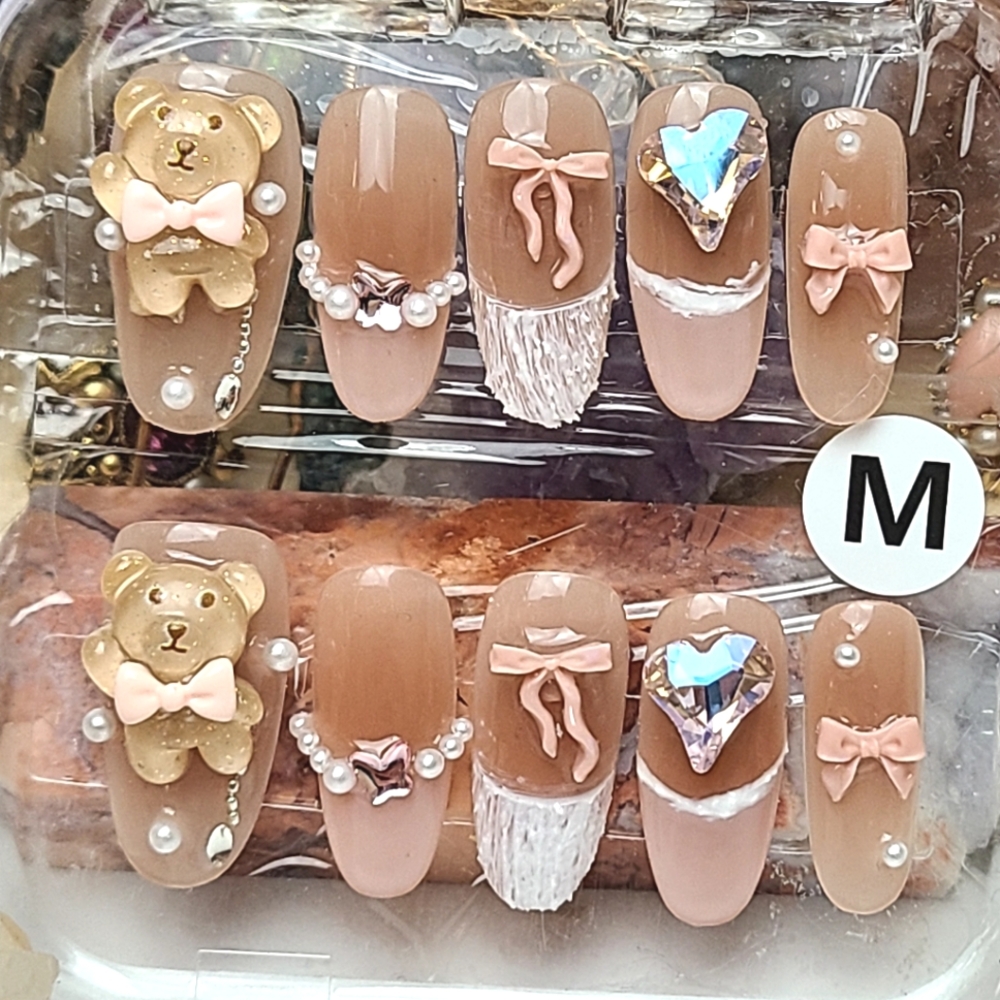 Coquette Kawaii Bear Press-on Nail Set DIY Easy & Reusable At Home Manicure